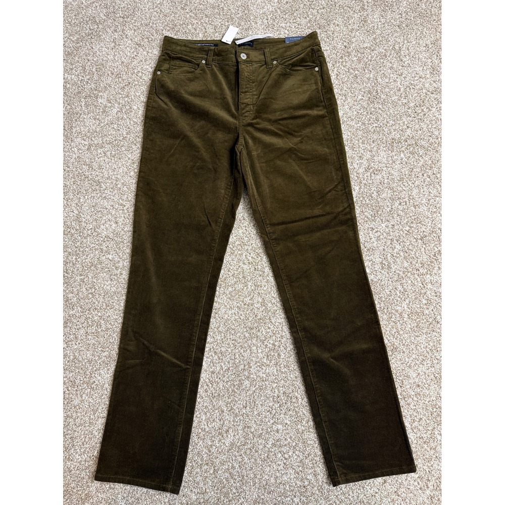 Talbots Womens Straight Leg Corduroy Pants Olive Green Slimming Size 8 NWT